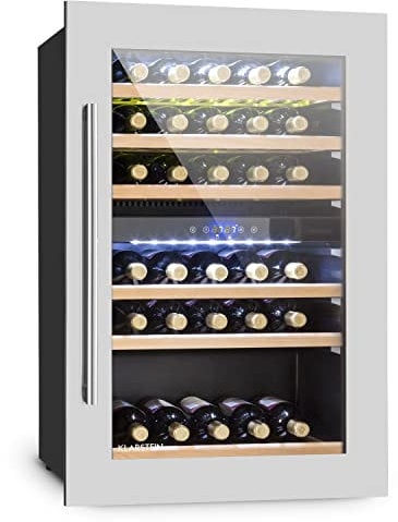 Klarstein Cantinetta Vino Design da Incasso, Cantinetta Vino Refrigerata a Zona Doppia per Vino Rosso, Bianco e Birra, Controlli Touch, Frigo Vino Cantinetta per Esterno/Interno, 132L, 35 Bottiglie