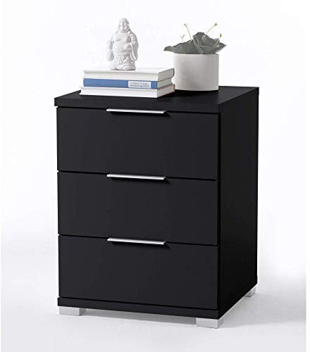 Universal Nachttisch in Schwarz - Moderner Nachtschrank mit drei Schubladen für Ihr Boxspringbett - 46 x 61 x 42 cm (B/H/T)