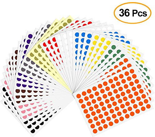 Kuuqa 36 Blätter 8mm Farbcodierung Etiketten Kleine Runde Dot Aufkleber Klebrige Kennzeichnung Etiketten (3168 Punkte)