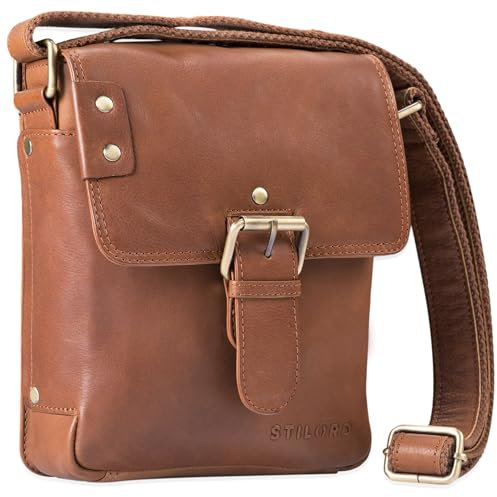 STILORD 'Alessio' Leder Messenger Bag Männer klein Vintage Umhängetasche Herrentasche Tablettasche Schultertasche aus echtem Leder, Farbe:girona - braun