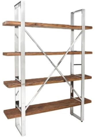 Casa Padrino Luxus Regalschrank Silber/Braun 152 x 35,5 x H. 198 cm - Bücherschrank Wohnzimmerschrank
