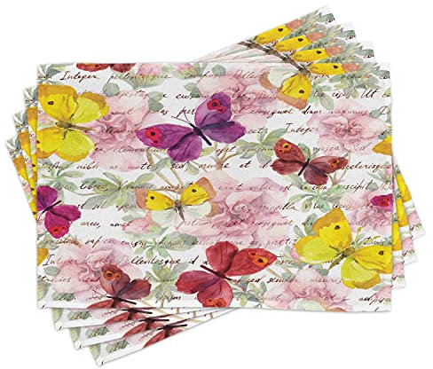 ABAKUHAUS Schmetterlinge Platzmatten, Love Letters Romantic, Waschbare Stoff Esszimmer Küche Tischdekorations Digitaldruck, Gelb Lila