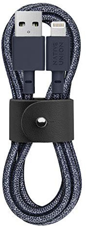 Native Union Belt Cable - 1.2m (4ft) Ultra-Strong Reinforced [MFi Certified] Durable Lightning to USB Charging Cable with Leather Strap compatible with iPhone/iPad (Indigo)