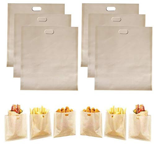 HSIULMY 6 Pack Toaster Bags Reusable, Premium Quality Teflon Toaster Bags for Grilled Cheese Sandwiches, Chicken, Pizza, Pastries, Panini