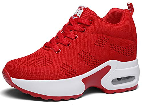 AONEGOLD Baskets Compensées Femme Chaussures de Sport Outdoor Running Course Respirant Gym Fitness Casual Sneaker Compensées 8 CM (Bianco,35 EU)