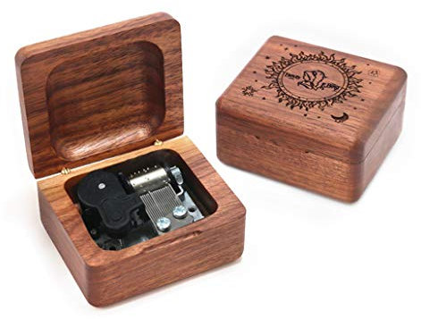 Boîte à musique La Belle et la Bête en bois de noyer avec mécanisme à manivelle Doré Boîte cadeau pour Noël, anniversaire, Saint-Valentin