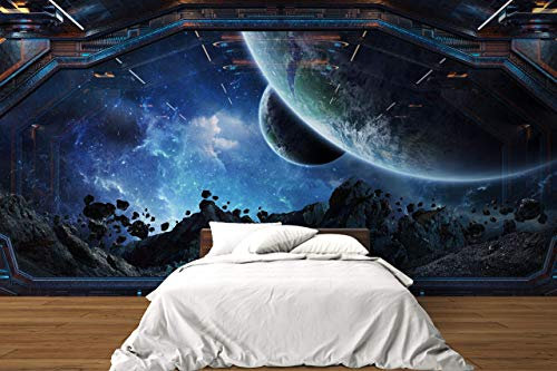 Oedim Fotomural Vinilo para Pared Interior Nave Espacial con Vista al Espacio | Mural | Fotomural Vinilo Decorativo | 200 x 150 cm | Decoración comedores, Salones, Habitaciones