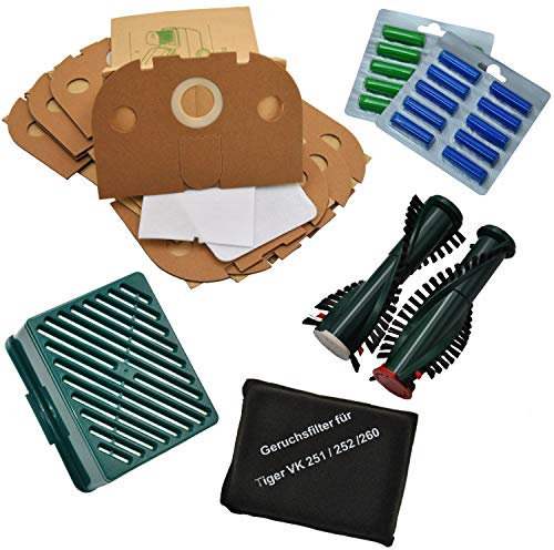 20 Staubsaugerbeutel + Aktivfiltersystem + Bürsten EB 350/351 + 20 Duft geeignet für Vorwerk Tiger 251 252