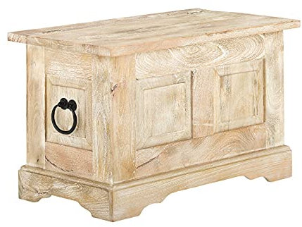 Woodkings® Holztruhe mit Deckel Patina Massivholz Mango hell Echtholz rustikal Wohnzimmer Möbel Couchtisch Flurtruhe