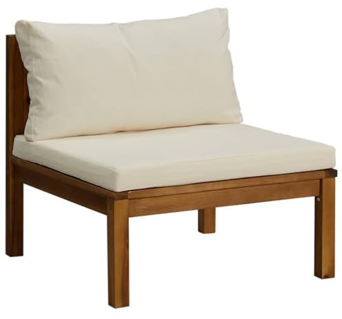 vidaXL Akazienholz Modulares Mittelsofa mit Cremeweißen Kissen Gartensofa Sofa Lounge Gartenmöbel Einzelsofa Holzsofa Outdoor Terrasse