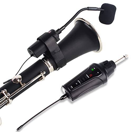 MAMKOES FT-5 Clarinet Microphone UHF Wireless Gooseneck Mic Instrument Pick Up Receiver and Transmitter System for Clarinet