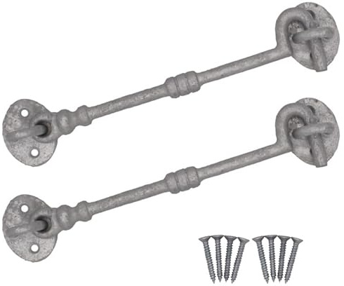 EAI Cabin Hook and Eye Latch - 200mm/8 Inch Galvanised Gate & Door Catch & Fixings for Wooden Gates, Doors & Sheds - 2 Pack