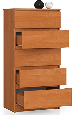 Kommode mit 5 Schubladen, Sideboard, Multifunktionsschrank, Wohnzimmer, Esszimmer 60x121x40cm (Erle)