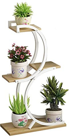 ZLBIN Pflanzenständer, Holz, Konsole, Metall, robust, rostbeständig, glatt, wasserdicht, 4 Etagen, Design Regal, Pflanze/Blume, Pflanzentopf, Deko, Weiß