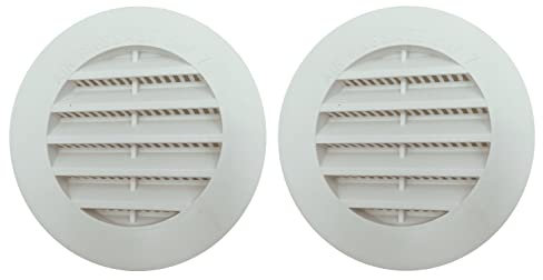 TEKLiNe 2 Griglie Ventilazione Aerazione Plastica 77mm Incasso Tonda Rotonda Areazione Protezione Insetti Sistema Aria Casa Colore Bianco, 2 pezzi da 7,7cm