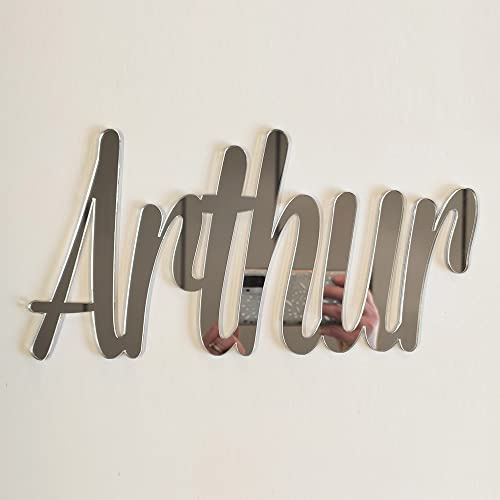 Adzif.biz Le sticker de decoration, Prénom Argent Miroir verre acrylique, Mot Argent plexi Miroir, Décoration Anniversaire Personnalisée Prénom, Mariage, Prénom Porte Chambre