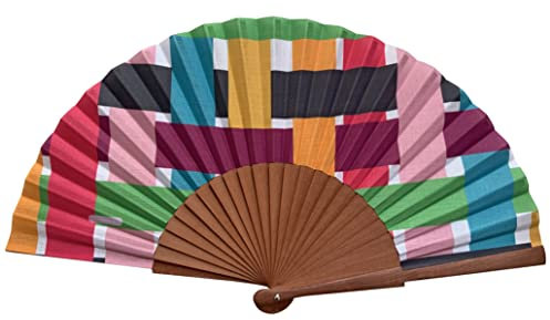 Tusitala Barcelona Spanischer Handfächer Celosía – Holz und Baumwolle – 23 cm – Jute-Hülle und -Bezug – Modeaccessoire – Handgefertigt in Spanien – Events und Geschenke – Geometries Collection