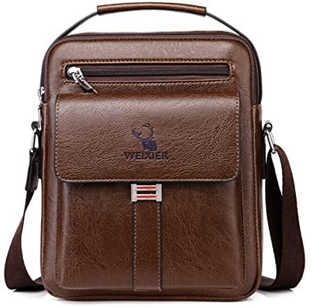 Hjkiopc Bolsos de hombro para hombre Bolso Bandolera de Viaje Bolsa de Mensajero Bandolera piel Honda Vintage Impermeable Pequeña Bolsa (Cuero-Marrón Oscuro)