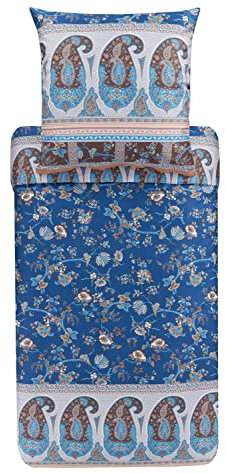 Bassetti Bettwäsche Garnitur Genova B1 aus Baumwolle Mako-Satin in der Farbe Blau 2-Teilig mit Reißverschluss, Maße: 135cm x 200cm, 80cm x 80cm, 9323458