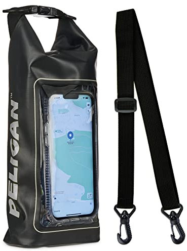 Pelican Marine IPX6 wasserdichte Rolltasche (2L) mit integrierter Handyhülle – für iPhone 14 Pro Max / 14 Plus / 13/12 / 11 leichte Tasche für Camping, Reisen, Schwimmen, Kajakfahren, Strand Schwarz