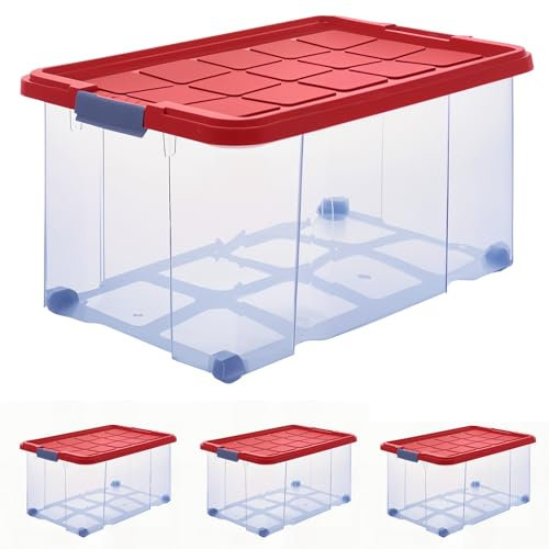 ARTECSIS 4 Aufbewahrungsboxen aus Plastik, 60x40x30 cm, mit Deckel, Eurobox, mit Rollen, stapelbar, 55L