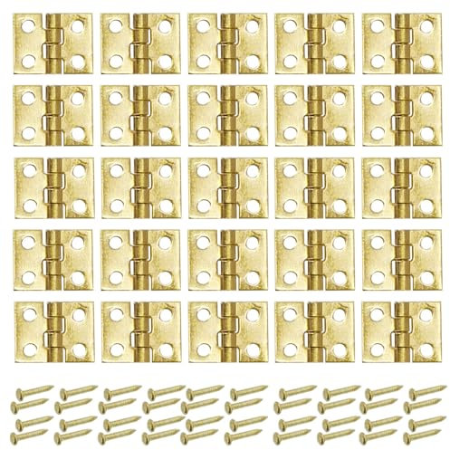 Yosawo 50 Stück Scharniere Mini Messing Scharnier Klein Scharnier Vintage Scharniere Türangel für Holzkiste Schmuck-Box Kabinett DIY 8 * 10mm (Gold)