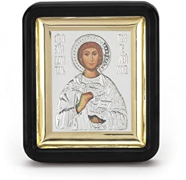 NKlaus Heiliger Pantaleon Ikone in schwarzen Rahmen mit Glass 7x6cm christlich 11338