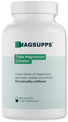 MAGSUPPS Triple Magnesium Complex - 300mg of Pure Magnesium Glycinate, Malate & Citrate for Muscles, Calm, Sleep & Energy - 40 Servings - 120 Capsules - UK Made - No Fillers