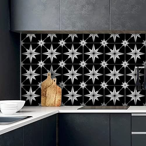 Alwayspon 12PcsX20cmX20cm Vinyl Floor Wall Tile Sticker Transfer, Non-slip Sticky Back Tile Decals for Kitchen Bathroom Self-adhesive Peel and Stick PVC Stick on Tile, Black and White