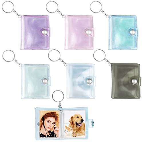 Hengxinchen 6 Pezzi Portachiavi Personalizzato con Mini Album, portachiavi personalizzabile, con 2 Pollici Album Fotografico Trasparente, 6 Colori di Portachiavi Personalizzabili, per Amici