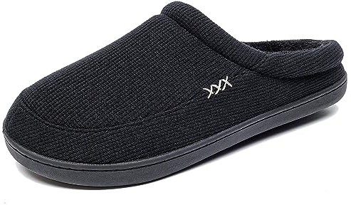 Zivopah Gemütliche Herren-Hausschuhe aus Memory-Schaum mit Fußgewölbeunterstützung, flauschiges wollähnliches Futter, zum Reinschlüpfen, warm, für drinnen und draußen, 740, schwarz, 12.5-13