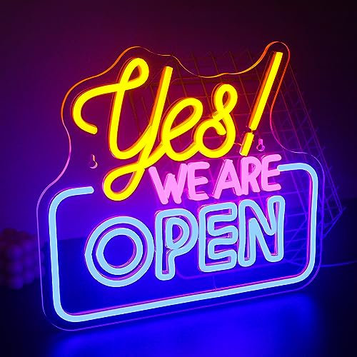 SIGNSHIP Open neon logo LED logo oui! Nous ouvrons le signe de néon pour la décoration murale jaune, rose et bleu ouvert néon indicateur Bar Restaurant Hôtel magasin Club décoration signe lumineux