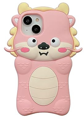 QoKcoahn Case for iPhone 14,Kawaii Phone Cases 3D Cartoon Cute Funny Dragon Rose Silicone Rubber Shockproof Protective Case Women Girls for iPhone 14