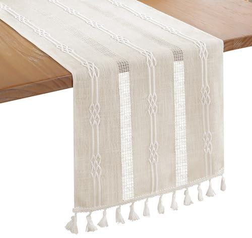 Bigqin Grand Chemin de Table, Pompons en Coton et Lin, Couverture de décoration pour Meuble TV, Salon, Table Basse, Salle à Manger, Cuisine, café, Maison, intérieur, Bar, fête, 180 x 33 cm