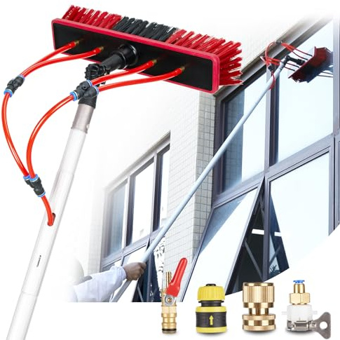 ZKUAOGDI 16.5 FT Water Fed Pole Kit Solar Panel Cleaning Kit Window Cleaning System, 20M Hose & Rotating BrushHead, Washing Equipment Window Cleaner Tool for Caravan Solar Panel Deck