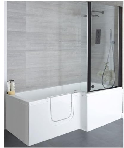 MILANO 1700 x 850mm Right Hand Easy Access Square Shower Bath Black Screen | Acrylic & Glass Construction. Generous Bathing Capacity. Aluminium Profile. Contemporary Style. Manual Locking Door.