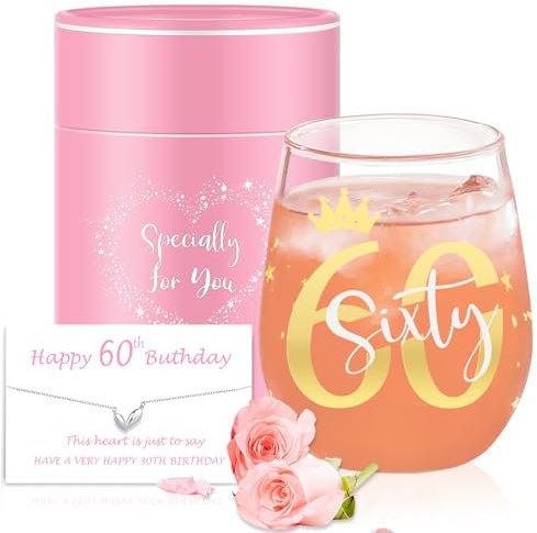 Yalucky 60th Birthday Gifts for Women Wine Glass Funny Retirement Gifts for Her 60th Anniversary Wedding Gift Best Friend,Mum,Sister,Wife,Auntie,Ladies Gift Birthday Decorations Presents Ideas