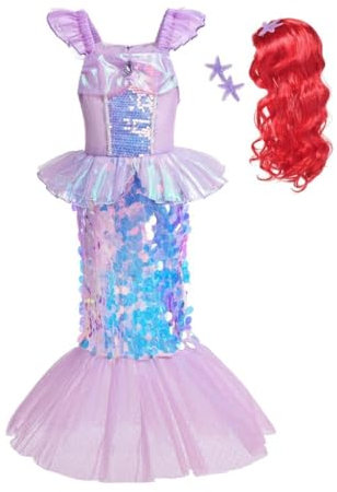 Lito Angels Prinzessin Meerjungfrau Arielle Kostüm Kleid Verkleidung mit Perücke für Kinder Mädchen Größe 4-5 Jahre 110 (Tag-Nummer 110)