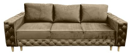 Ares Meble Komo Sofa Mit Schlaffunktion 240x98 cm - Sofa 3 Sitzer - Schlafsofa Mit Bettkasten - Samt Sofa - Eleganz Couch 3 Sitzer - Wohnzimmer Sofas - Sofa Bed - Beine aus Sonoma - Braun