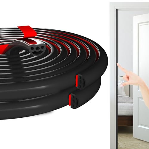 Hzetuu Joint Fenetre Isolation Joint Porte, Bande Caoutchouc Joint De Porte D'entrée Isolant Phonique, Profil En D-Poreux Autocollante En Porte Bande D'étanchéité (Noir,15m)