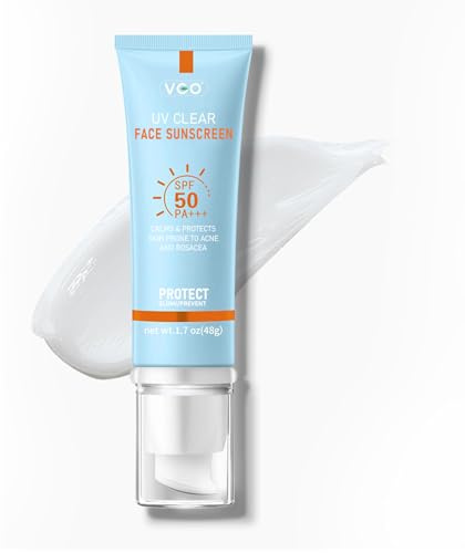 VGO Transparenter Gesichts-Sonnenschutz, LSF 50, feuchtigkeitsspendend, Sonnenessenz für das Gesicht, hinterlässt kein klebriges Gefühl, Reisegröße, Sonnenschutz gegen UVA- und UVB-Strahlen, 50 ml/1.