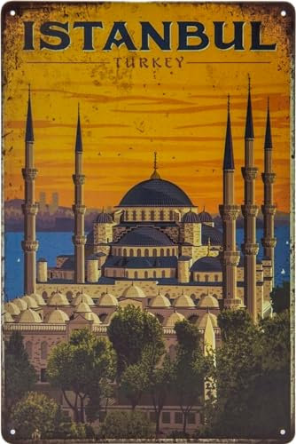 Histórico retro vintage cartel de chapa con recuerdo de viaje, vacaciones, vacaciones, decoración, 30 x 20 cm (Estambul, Turquía)