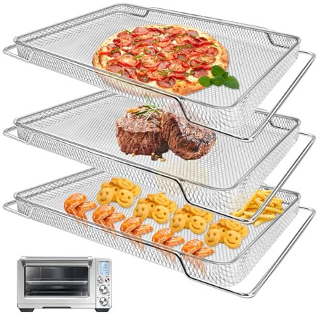 GXF Air Fryer Basket for Breville BOV900BSS Smart Oven Air Fryer Pro,16.5D x 11.8W x 0.5H Food Grade Steel Mesh Baskets Accessories Tray for Breville Air Fryer Toaster Oven, Microwave Oven