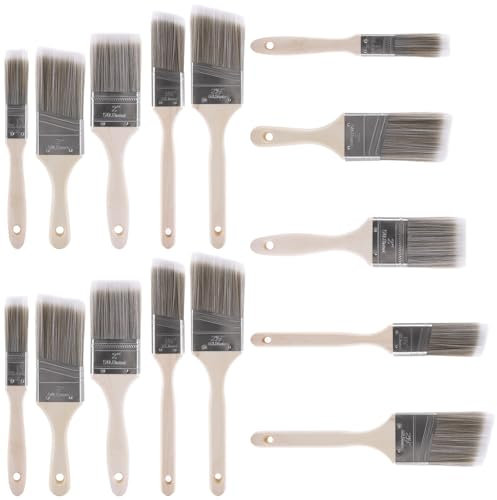 LDXDRU 15 Pack Cutting In Brush, Edging Paint Brush, Paint Brush Set Angled Paint Brushes for Wall Ceiling Edging Furniture Door House - 1/1.5/2 / 2/2.5 Inch