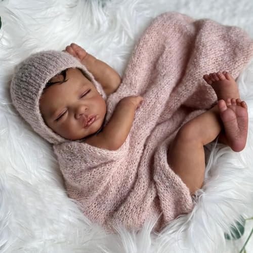 Zero pam Reborn Baby Puppe Schwarz - 19 Zoll Lebensechte Babypuppen Mädchen Realistische Newborn Baby Puppen Die Echt Aussehen Schlafend Babypuppen Reborn Babys Stoffkörper