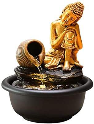Sharplace Small Tabletop Feng Shui Ornament Water Feature Buddha Sculpture Waterfall for Indoor Garden Birthday Gifts, Style C