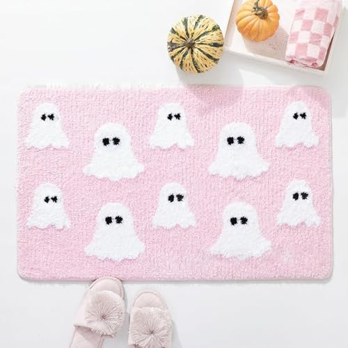 Halloween Badematte Kürbis Geist Fußmatte: Schwarz Katze Muster Badteppich, Weich Absorbierende Teppich, Duschteppiche Fußmatte Haustürmatte Teppich Bodenteppich für Küche Schlafzimmer Wohnzimmer(Ghos