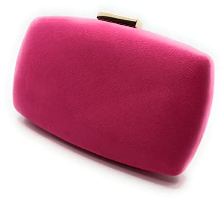 BRANDELIA Bolso fiesta mujer bombonera antelina cartera de mano ovalada ante con cadena, Fucsia Oro