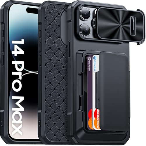 for iPhone 14 Pro Max Case Wallet, Hidden Card Holder (4 Cards), Pop-up Camera Cover, Military Grade Protection, Durable Kickstand Heavy Duty Men Women Shockproof Case for iPhone 14 Pro Max, Black