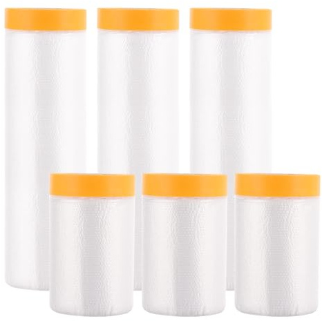 ASelected 6 Rollen Abdeckfolie mit Klebeband Transparent Abdeckfolie Maler Abdeckfolie 55 CM x 20 M + 140 CM x 20 M wasserdichte Abschirmfolie Rolle Kunststofffolie für Farbe Dekoration Farbe